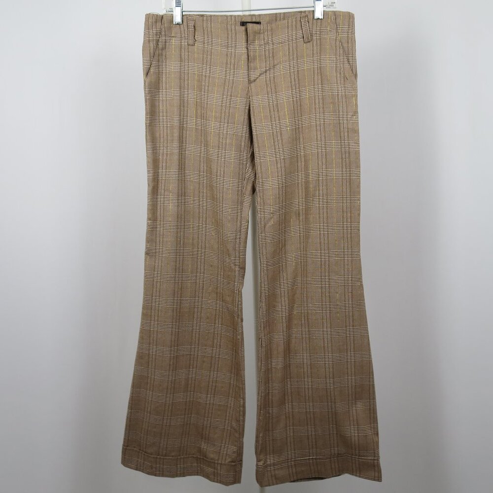 Forever 21 Taupe Brown Gold Lamé Glen Plaid Wide Leg Y2K Pants L NWT